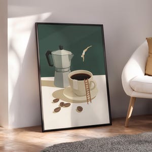 Impresión de Coffee Diver, póster de café de buenos días, arte de pared de espresso, impresiones para amantes del café, póster de cocina de moda, impresión de café: archivo digital