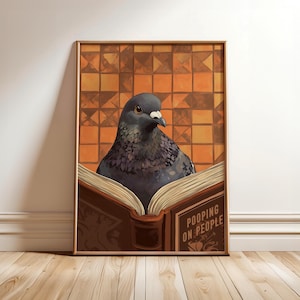 Impresión divertida de baño, póster de libro de palomas defecando sobre personas, arte divertido de pared de inodoro, decoración de pared de baño, impresiones humorísticas (marco opcional)