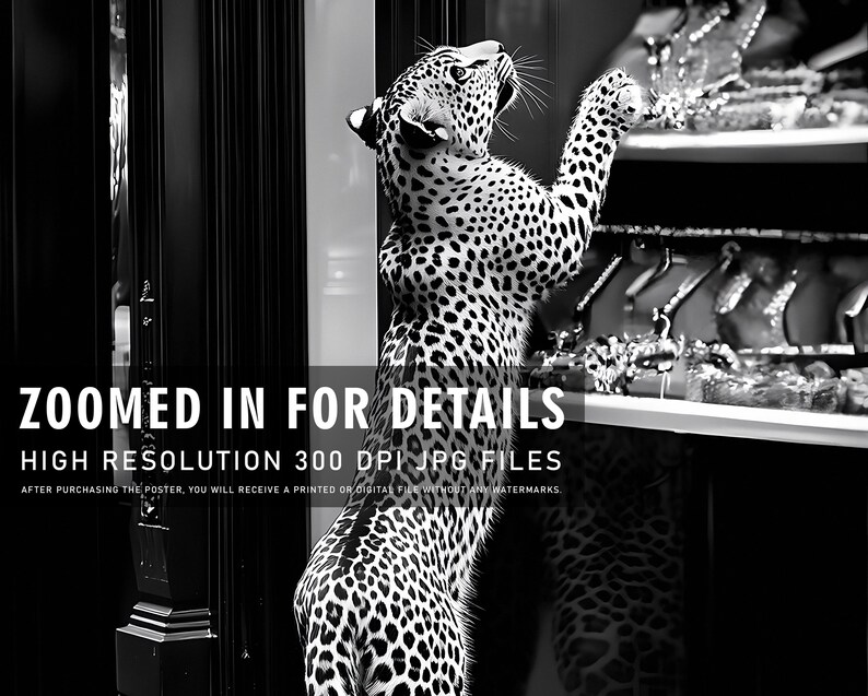 Fashion Magazine Poster, Luxury Panther at Store Print, Trendy Wall Art