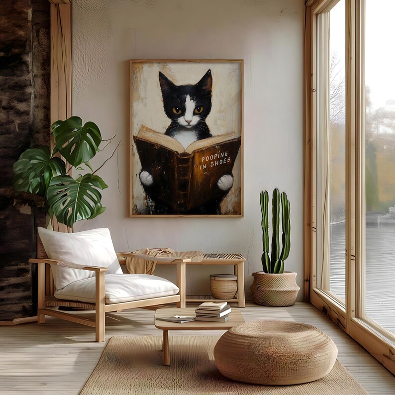 Funny Cat Bathroom Print, Pooping in Shoes Poster, Funny Toilet Wall