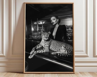 Fashion Magazine Poster, Woman with Leopard Print, Trendy Wall Art, Glamour Prints, Luxury Wall Decor, Fashion Poster Art - Optional Frame