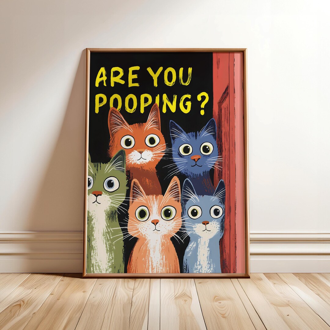 Are You Pooping Toilet Cat Print, Cats Bathroom Poster, Funny Toilet ...