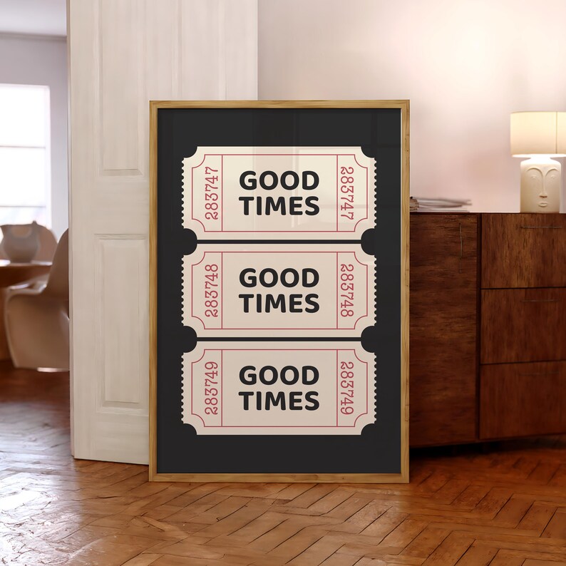 Trendy Good Times Ticket Poster, Retro Ticket Wall Art, Preppy Pink