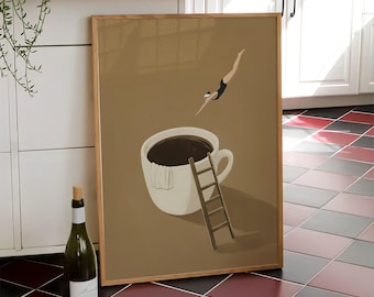 Coffee Diver Print, Good Morning Coffee Poster, Espresso Wall Art, Coffee Lover Prints, Trendy Kitchen Poster, Coffee Print - Digital File