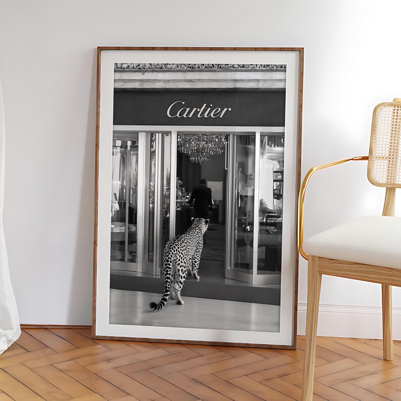Cheetah in Cartier Black and White Poster, Fashion Wall Decor, Luxury