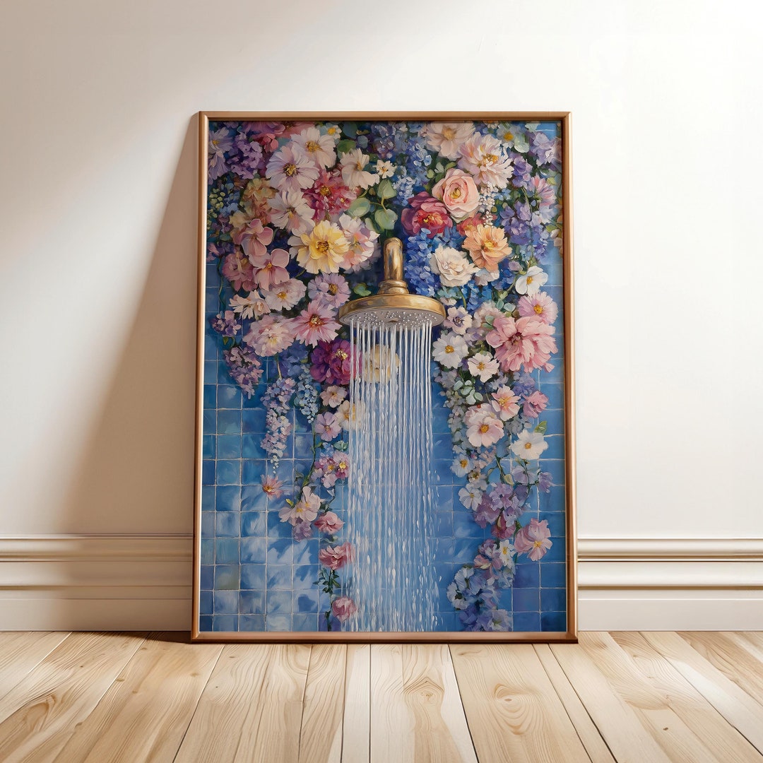 Floral Bathroom Print, Shower Wall Art, Botanical Bathroom Poster ...