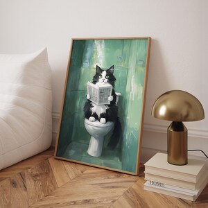 Tuxedo Cat Bathroom Print, Bathroom Funny Poster, Housewarming Toilet ...