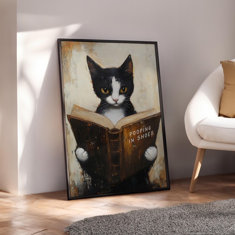 Funny Cat Bathroom Print, Pooping in Shoes Poster, Funny Toilet Wall