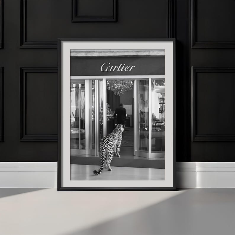 Cheetah in Cartier Black and White Poster, Fashion Wall Decor, Luxury