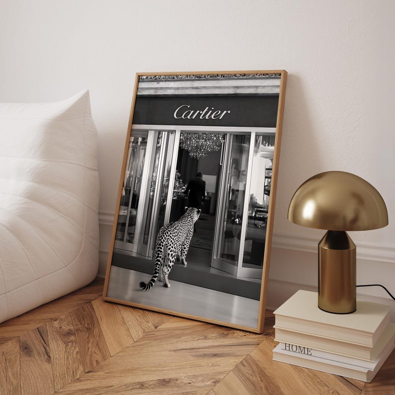Cheetah in Cartier Black and White Poster, Fashion Wall Decor, Luxury
