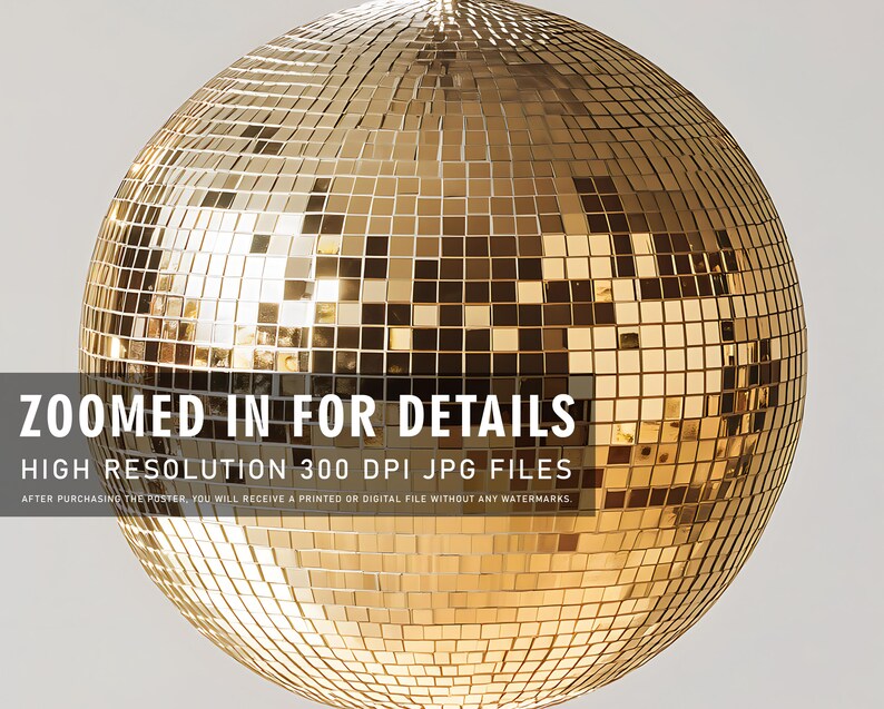 May include: A gold disco ball with a mirrored surface. The ball is made up of many small squares. The image is zoomed in to show the details of the ball.
