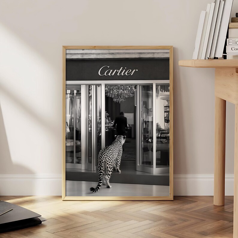 Cheetah in Cartier Black and White Poster, Fashion Wall Decor, Luxury