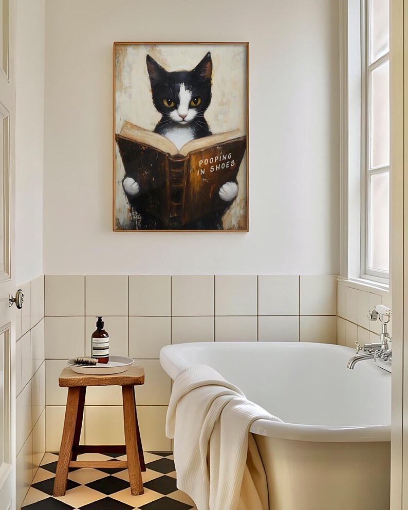 Funny Cat Bathroom Print, Pooping in Shoes Poster, Funny Toilet Wall