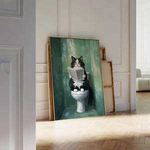 Tuxedo Cat Bathroom Print, Bathroom Funny Poster, Housewarming Toilet ...