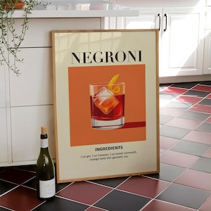 Negroni Cocktail Print, Barwagen Poster, Party Drink Wandkunst, Retro Küche Druck, Cocktail Poster, Trendy Drink Art - Digitale Datei