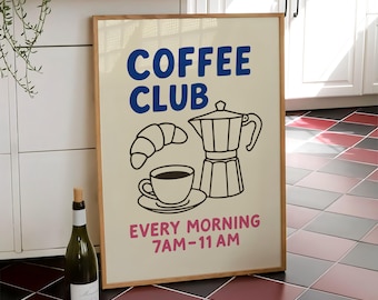 Coffee Club Print, Good Morning Coffee Poster, Espresso Wall Art, Coffee Lover Prints, Trendy Kitchen Poster, Coffee Print - Digital File