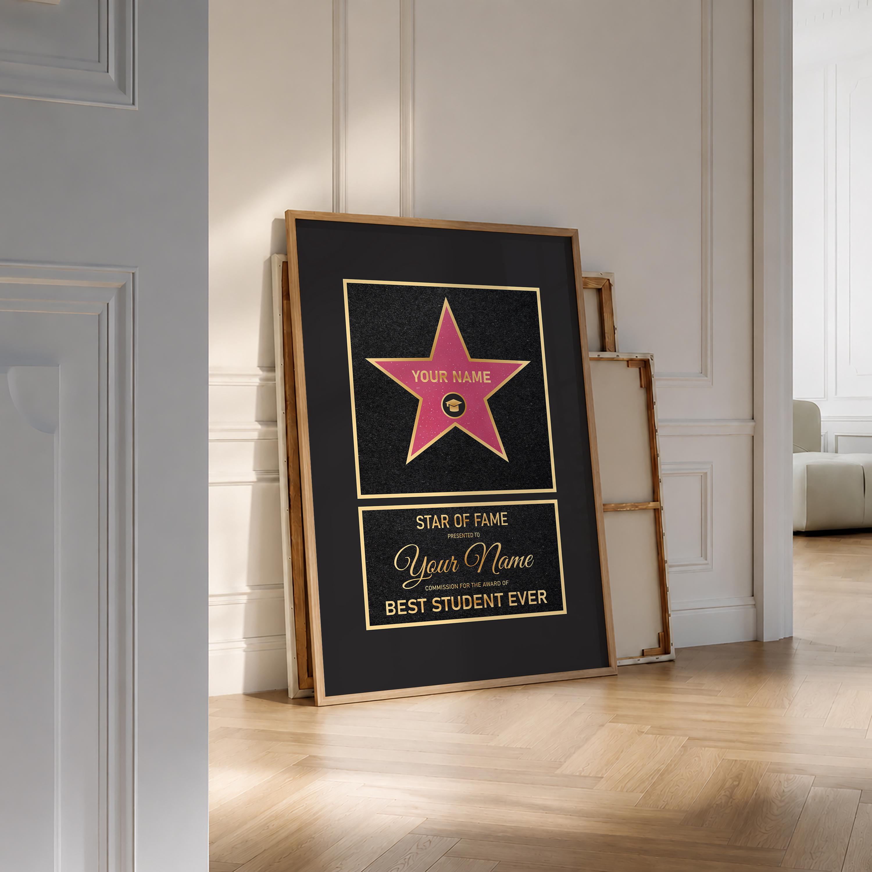 HOLLYWOOD スター集合 アートポスター 額装品 Custom Hollywood Star Poster, Personalized Walk of Fame Star Print