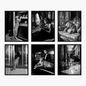 Lot de 6 affiches léopard, affiche de magazine de mode, impression léopard de luxe en magasin, art mural tendance, impression noir et blanc - fichier numérique