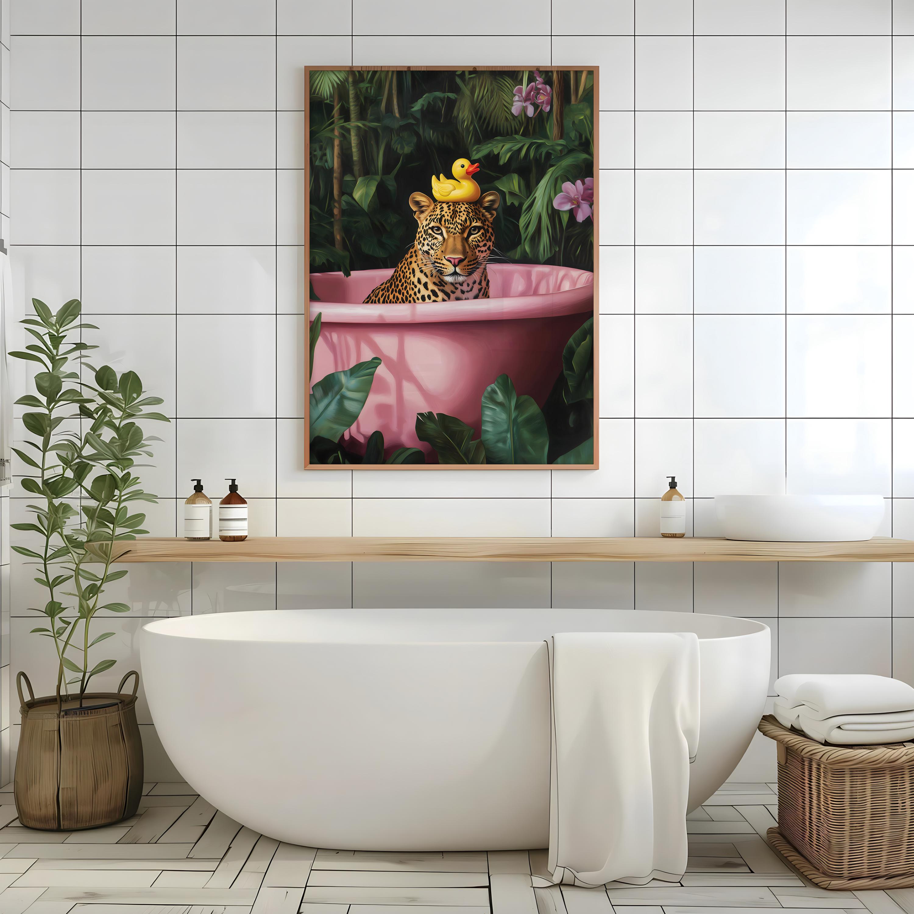 Dier in de badkamer foto's, zwart wit dier bad foto, grappige muurschilderingen afdrukken canvas poster, kunst, kunst aan de muur, minimalistische