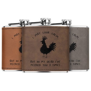 Funny Flask: Laser Engraved Stainless Steel with Leather Cover