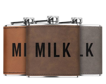 Milk Funny Flask: 6oz Stainless Steel, Gag Gift