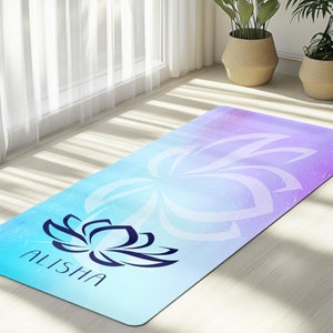 Personalised Yoga Mat with Name & Lotus Flower - Custom Exercise Mat for Unique Gifts, Home Decor, Fitness Enthusiasts