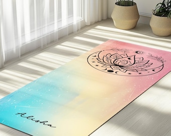 Personalized Yoga Mat: Mandala Lotus Design, Non-Slip Rubber