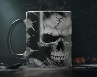 Color Changing Skull Mug: Heat Sensitive Gothic Horror Coffee Cup