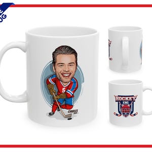 Personalized Ice Hockey Mug, Custom Caricature Hockey Cup, Perfect Gift For Hockey Champion, Customized Mug For Him, Custom Caricature Gift White Mug
