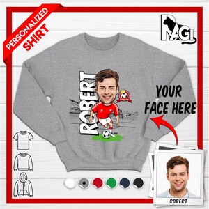 Custom Soccer Sweatshirt – Create Your Own Caricature T-shirt – Personalized Team Name & Logo Hoodie – Soccer Gift for Football Fans Tee
