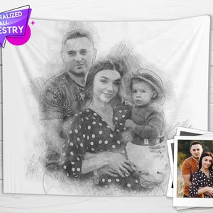 Custom Charcoal Drawing Tapestry, Custom gift, Personalized Tapestry, Personalized Wall Tapestry, Custom Birthday Gift, Special Day Gifts