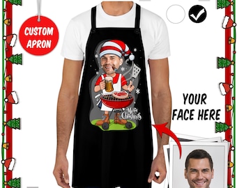 Personalized Christmas BBQ Apron, Cute Apron For Her, Custom Funny Apron, Custom Apron for Christmas, Gift for Dad /Grandpa/ Uncle/ Mother