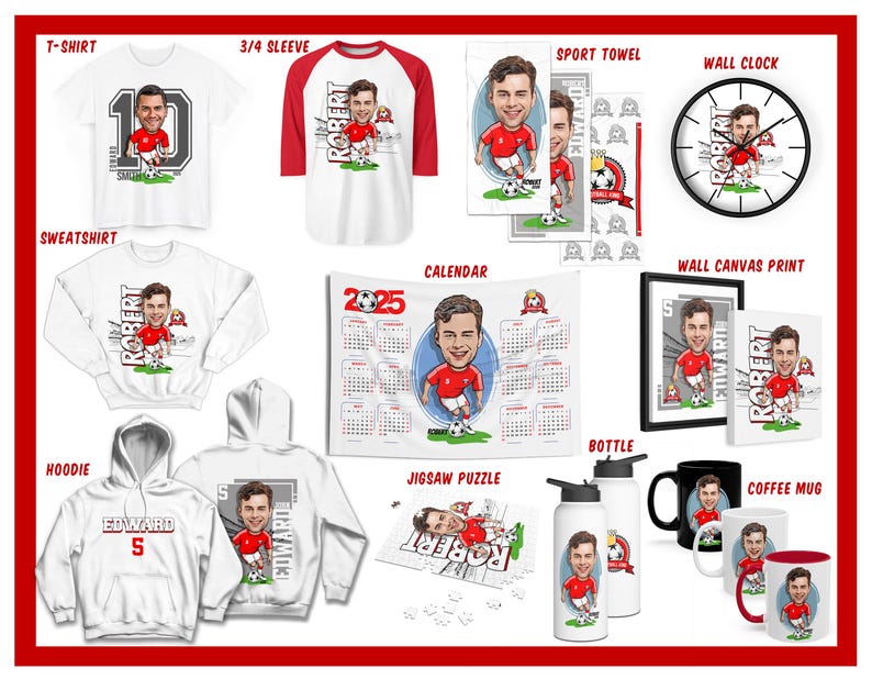 Personalized Soccer Caricature Puzzle, Custom Football Puzzle with Box, Custom Jigsaw Puzzle, Birthday Gift for Him, 5 Sizes Available image 4