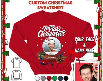 Personalized Christmas Snow Globe Shirt Sweatshirt, Custom Santa Face Holiday Gift