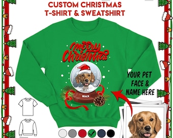 Custom Pet Christmas Shirt Sweatshirt, Personalized Dog Cat Snow Globe Gift