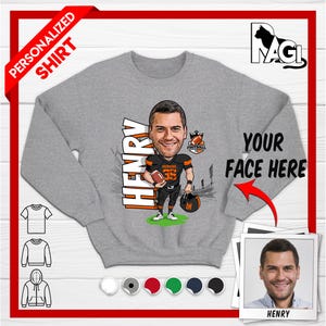 Custom American Football Sweatshirt, Create Your Own Caricature T-shirt, Personalized Team Name & Logo Hoodie, Gift for Football Fans Shirt