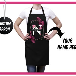 Personalized Initial Apron, Aprons for Women, Custom Baking Aprons, Personalized Apron For Women, Flowers Apron, Cooking Gift, Gift for Her