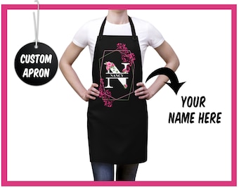 Personalisierte Initial schürze, Schürze für Frauen, Personalisierte Back schürze, Personalisierte Schürze für Frauen, Blumen Schürze, Kochgeschenk, Geschenk für Sie