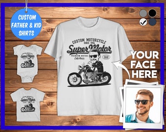Camisa personalizada del día del padre, camiseta unisex de conductor de motocicleta personalizada para él, camisa para niños / traje de bebé, camisa de motociclista personalizada