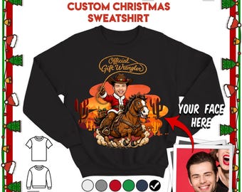Custom Cowboy Santa Christmas Shirt, Personalized Photo Sweatshirt, Texas Western Gift