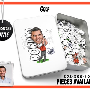 Personalized Golf Caricature Puzzle, Custom Golf Player Puzzle with Box, Custom Jigsaw Puzzle, Perfect Birthday Gift, 5 Sizes Available