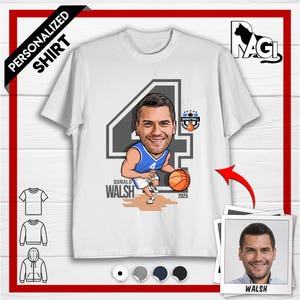 Maglietta con caricatura di basket personalizzata, felpa personalizzata con foto di basket NBA, NCAA, WNBA, felpa con cappuccio personalizzata per lui