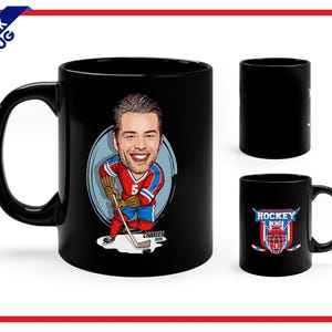 Personalized Ice Hockey Mug, Custom Caricature Hockey Cup, Perfect Gift For Hockey Champion, Customized Mug For Him, Custom Caricature Gift Black Mug