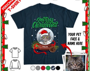 Custom Pet Christmas Shirt Sweatshirt, Personalized Dog Cat Snow Globe Gift