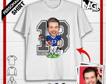 Personalized American Football Caricature T-shirt, Custom Football Sweatshirt With Photo, Customize Hoodie For Him, Gift For Him Tee