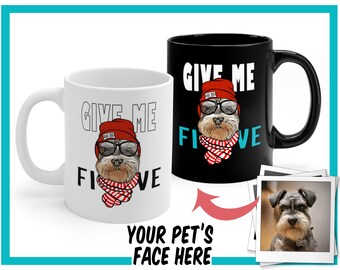 Custom Give Me Five Dog Mug, Personalized Pet Mug, Coffee Cup, Mug With Picture, Customized Mug, Birthday Gift, Tee Cup, Caricaturized Cup