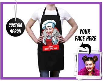 Delantal personalizado para mujeres, delantal personalizado de chef, delantal de cocina divertido, regalo perfecto para amigos, regalo para mamá, delantal fotográfico