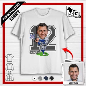 Personalisierte Baseball-Karikatur-T-Shirt, kundenspezifisches Baseball-Sweatshirt mit Foto, besonders anfertigen Hoodie für ihn, perfektes Geschenk für Baseballspieler