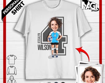 Personalized Volleyball Caricature T-shirt, Custom Volleyball Sweatshirt With Photo, Hoodie For Volleyball Players, Volleyball Tournaments