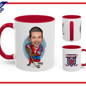Personalized Ice Hockey Mug, Custom Caricature Hockey Cup, Perfect Gift For Hockey Champion, Customized Mug For Him, Custom Caricature Gift Two Colors Mug